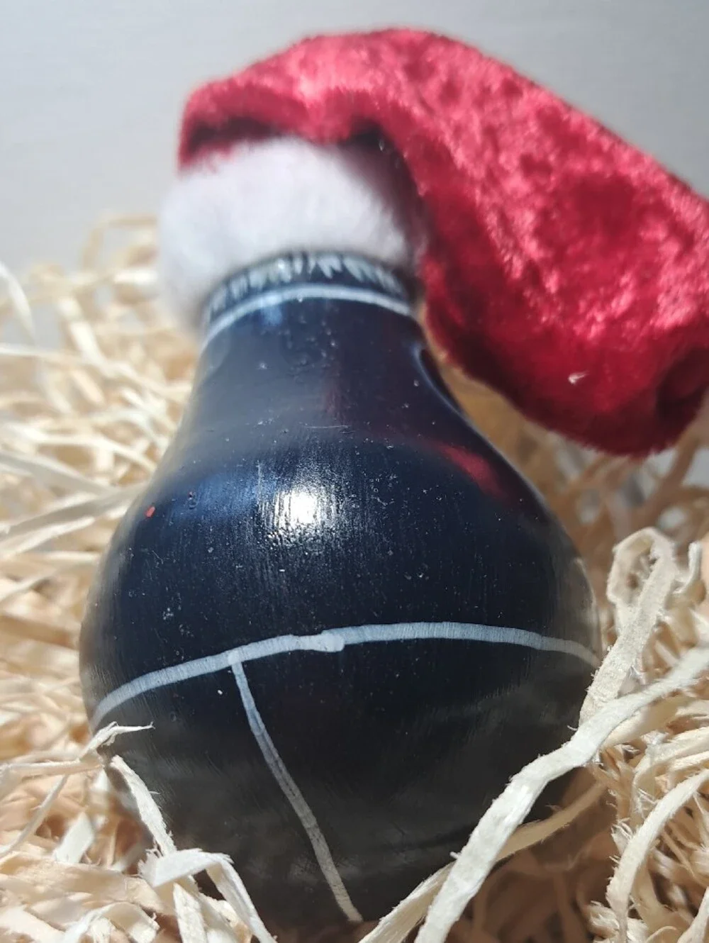 Navy Santa Ornament with Red Velvet Hat